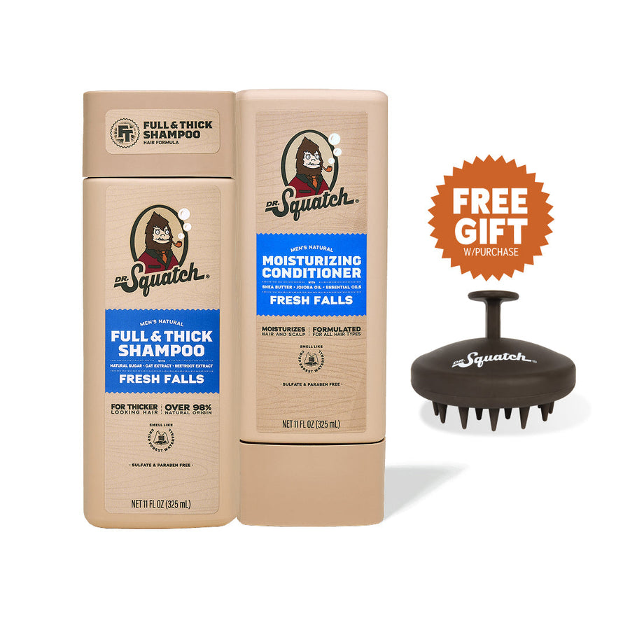 Dr. Squatch Hair Care Kit + Free Scalp Scrubber | Full & Thick Shampoo | Moisturizing Conditioner | Natural Products for Men - Fresh Pair